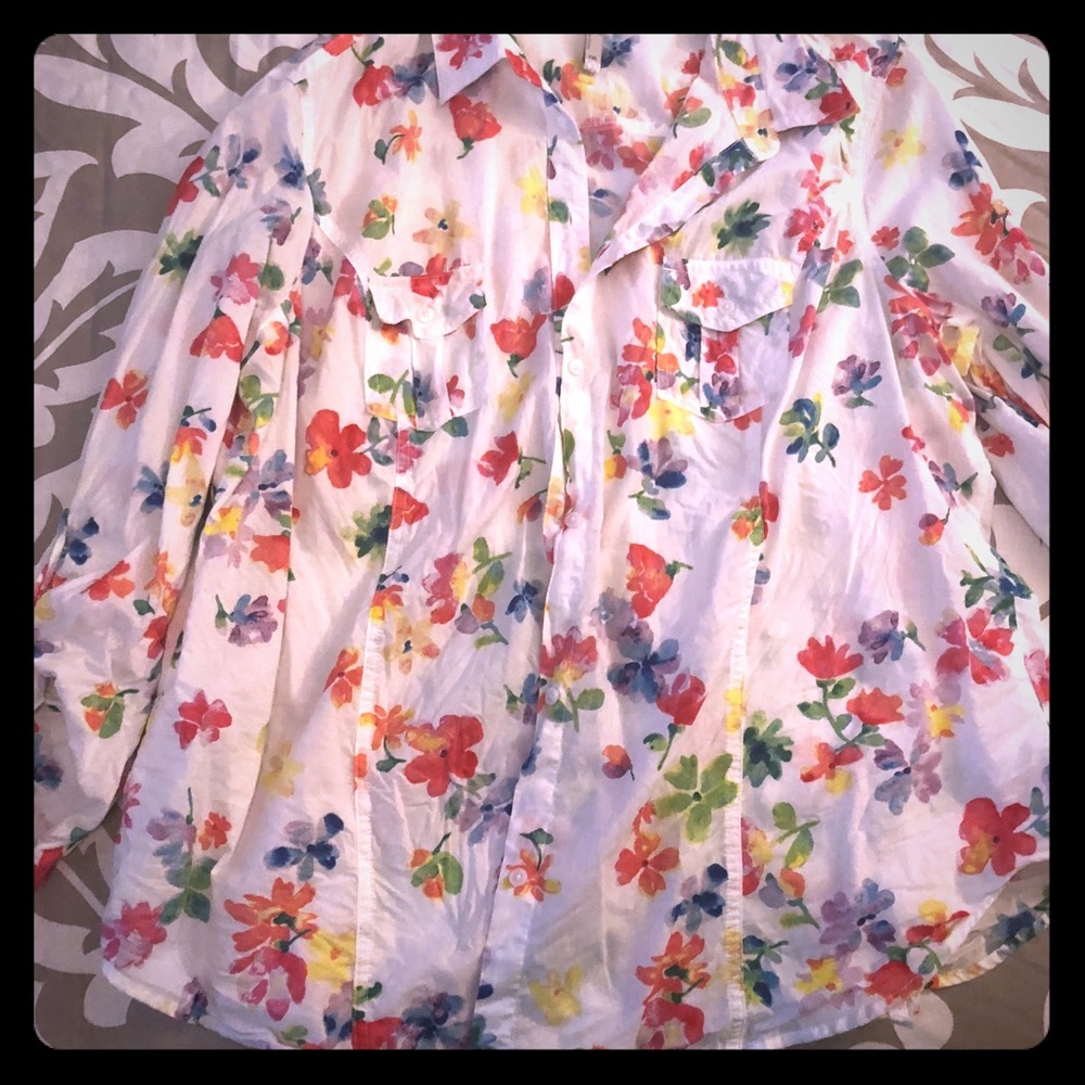 Old Navy White Floral Button Down - XXL